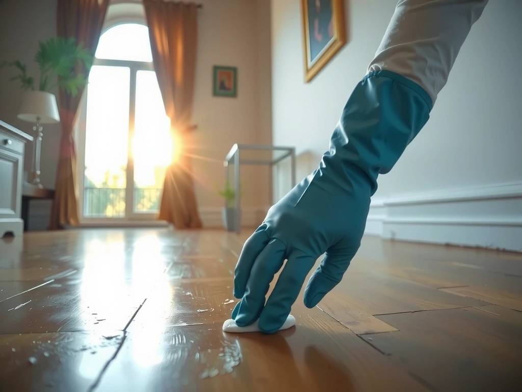 Detail úklidu parket v pražském bytě